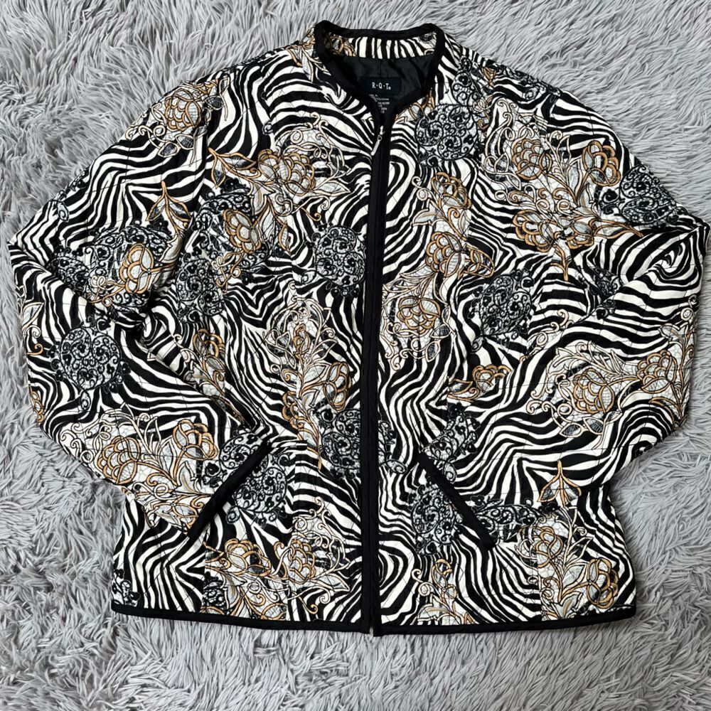 RQT Zebra Print Zip Up Quilted Jacket, Size L